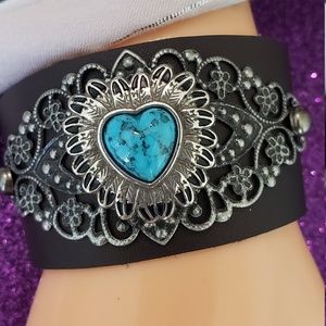 Unique Brown genuine leather cuff bracelet with tu